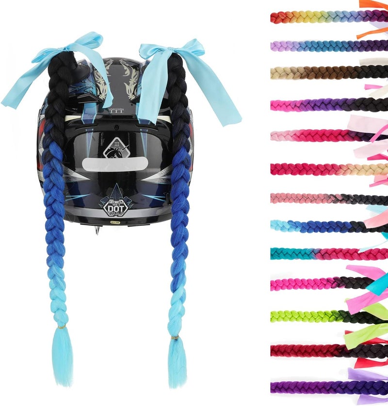 SEGO 1PCS/2PCS Helmet Pigtail Braids with Detachable Suction Cup Bowknot Ponytail Hair Many Colors (Helmet not Included) - Image 1